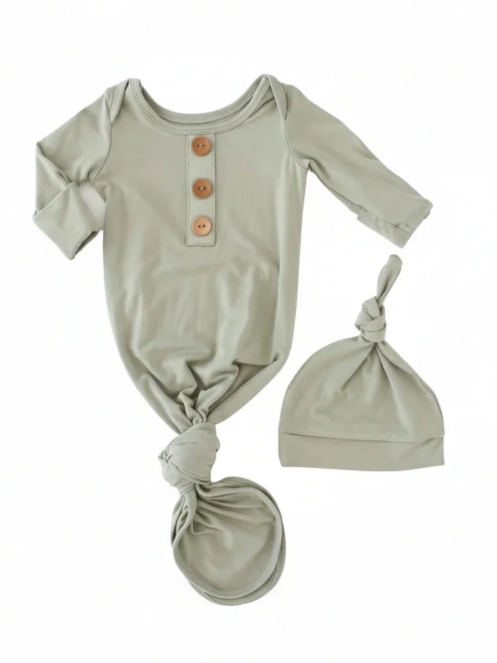 Caden Lane Bamboo Baby Knot Gown & Hat in Solid Moss Newborn